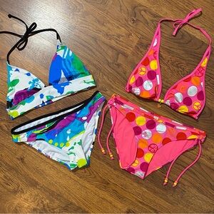 Arizona Jeans Co Y2K Bikini Bundle Sz L & M Paint Splatter Hippie Peace Pop Art